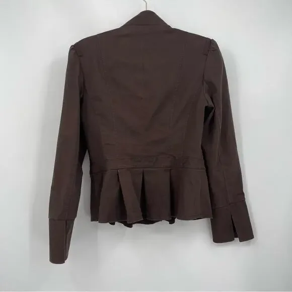 Boston Proper‎ Brown Blazer Peplum Pleated Size 8 - Picture 4 of 13